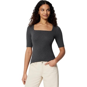 image:imageAmazon Essentials Womens SlimFit Half Sleeve Square Neck TShirtCharcoal Heather