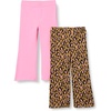 image:imageAmazon Essentials Girls and Toddlers SlimFit Cotton Knit Flare Leggings Pull On Pack of 2Bright PinkTan Leopard Print