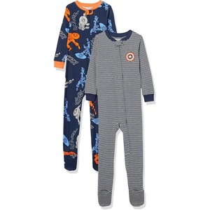 image:imageAmazon Essentials Disney  Marvel  Star Wars Unisex Babies Toddlers and Kids Footed Sleepers Zip Up Pajamas MultipacksMarvel Captain America