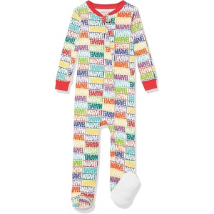 image:imageAmazon Essentials Disney  Marvel  Star Wars Unisex Babies Toddlers and Kids Footed Sleepers Zip Up Pajamas MultipacksMarvel Holiday Bricks