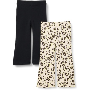 image:imageAmazon Essentials Girls and Toddlers SlimFit Cotton Knit Flare Leggings Pull On Pack of 2BlackIvory Leopard