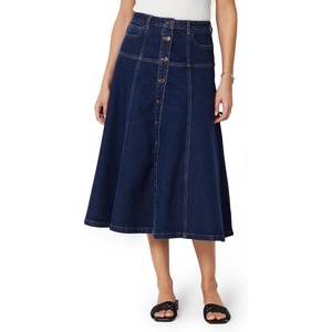 image:imageAmazon Essentials Womens ALine HighRise Denim ButtonDown Midi SkirtDark Midnight Wash