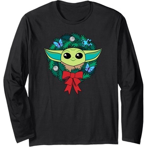 image:imageAmazon Essentials The Mandalorian Grogu Holiday Christmas Wreath Long Sleeve TShirtBlack