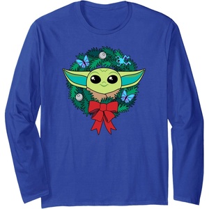 image:imageAmazon Essentials The Mandalorian Grogu Holiday Christmas Wreath Long Sleeve TShirtRoyal Blue
