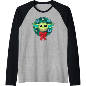 image:imageAmazon Essentials The Mandalorian Grogu Holiday Christmas Wreath Raglan Baseball TeeBlackAthletic Heather