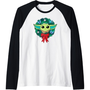 image:imageAmazon Essentials The Mandalorian Grogu Holiday Christmas Wreath Raglan Baseball TeeBlackWhite