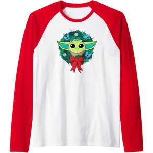 image:imageAmazon Essentials The Mandalorian Grogu Holiday Christmas Wreath Raglan Baseball TeeRedWhite