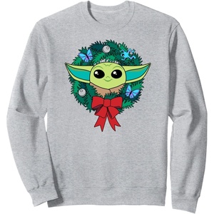 image:imageAmazon Essentials The Mandalorian Grogu Holiday Christmas Wreath SweatshirtHeather Grey