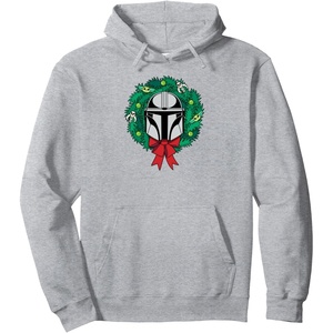 image:imageAmazon Essentials The Mandalorian Helmet Holiday Christmas Wreath Pullover HoodieHeather Grey