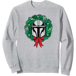 image:imageAmazon Essentials The Mandalorian Helmet Holiday Christmas Wreath SweatshirtHeather Grey