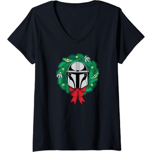 image:imageAmazon Essentials The Mandalorian Helmet Holiday Christmas Wreath VNeck TShirtBlack