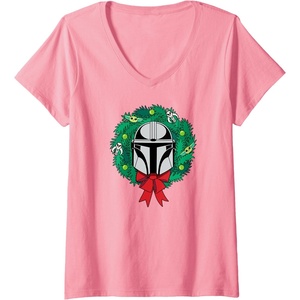image:imageAmazon Essentials The Mandalorian Helmet Holiday Christmas Wreath VNeck TShirtPink