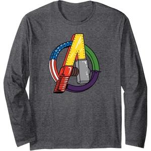 image:imageAmazon Essentials Marvel Avengers Multi Hero Logo Collage Long Sleeve TShirtDark Heather Grey