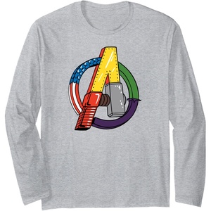 image:imageAmazon Essentials Marvel Avengers Multi Hero Logo Collage Long Sleeve TShirtHeather Grey