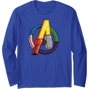 image:imageAmazon Essentials Marvel Avengers Multi Hero Logo Collage Long Sleeve TShirtRoyal Blue