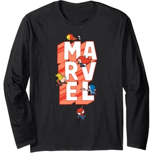 image:imageAmazon Essentials Marvel Block Letters With Five Tiny Super Heroes Long Sleeve TShirtBlack