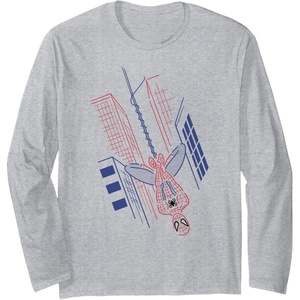 image:imageAmazon Essentials Marvel SpiderMan Hanging in the City Line Drawing Long Sleeve TShirtHeather Grey