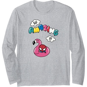 image:imageAmazon Essentials Marvel SpiderMan in a Pool Floatie So Amazing Long Sleeve TShirtHeather Grey
