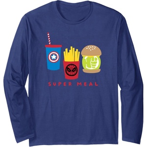 image:imageAmazon Essentials Marvel Super Heroes Super Meal Burger and Fries Long Sleeve TShirtNavy Blue