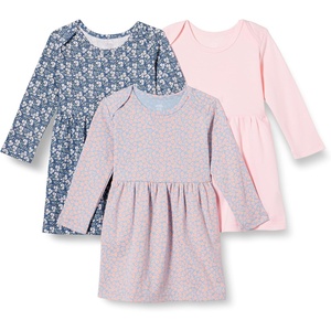 image:imageAmazon Essentials BabyGirls Cotton LongSleeve Dress Pack of 3Pale PinkBlue Posey Floral