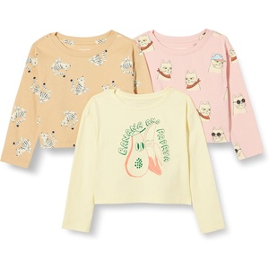 image:imageAmazon Essentials Girls and Toddlers Long Sleeve Cotton TShirts Pack of 3Cool CatTigerTropical Fruit