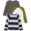image:imageAmazon Essentials Boys and Toddlers LongSleeve Cotton Thermal TShirt Base Layer Pack of 3Grey Multi  Rugby Stripe