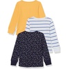 image:imageAmazon Essentials Girls and Toddlers LongSleeve Cotton Thermal TShirt Pack of 3Navy FloralWhite StripeYellow