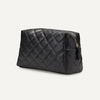 image:imageAmazon Essentials Womens Quilted Travel Makeup Bag with Mesh Compartments Pink Floral One SizeBlack Faux Leather