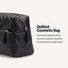 image:imageAmazon Essentials Womens Quilted Travel Makeup Bag with Mesh Compartments Pink Floral One SizeBlack Faux Leather