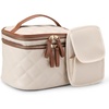 image:imageAmazon Essentials Womens Quilted Makeup Bag with Brush Storage Pink Floral One SizeIvory Faux Leather
