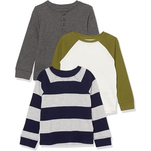 image:imageAmazon Essentials Boys and Toddlers LongSleeve Cotton Thermal TShirt Base Layer Pack of 3Grey Multi  Rugby Stripe