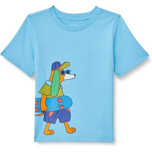 image:imageAmazon Essentials Boys and Toddlers Short Sleeve Tee Shirts Cotton JerseyLight Blue Skater Dog