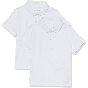 image:imageAmazon Essentials Boys and Toddlers ShortSleeve Active Performance Polo Shirts for School Uniform Pack of 2White