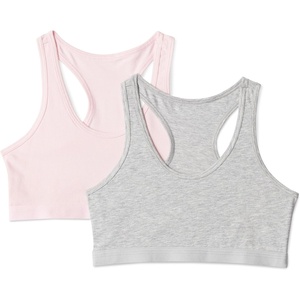 image:imageAmazon Essentials Girls Cotton Jersey Racerback Crop Top Bralette Pack of 2Medium Grey Heather  Pale Pink