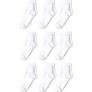 image:imageAmazon Essentials Girls and Toddlers Cotton Blend Ankle Uniform Turn Cuff SocksWhite