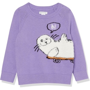 image:imageAmazon Essentials Girls and Toddlers Knitted Pullover Crewneck SweaterPurple  Seal