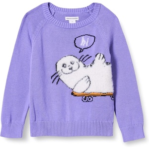 image:imageAmazon Essentials Girls and Toddlers Knitted Pullover Crewneck SweaterPurple Seal