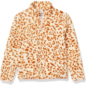 image:imageAmazon Essentials Girls and Toddlers Long Sleeve Sherpa Fleece QuarterZip Jacket MidweightIvory Leopard