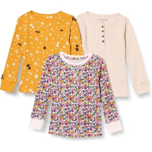 image:imageAmazon Essentials Girls and Toddlers LongSleeve Cotton Thermal TShirt Pack of 33pack Gold Floral