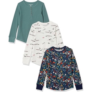 image:imageAmazon Essentials Girls and Toddlers LongSleeve Cotton Thermal TShirt Pack of 3Dark Green  Floral