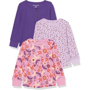 image:imageAmazon Essentials Girls and Toddlers LongSleeve Cotton Thermal TShirt Pack of 3Purple  Folk Floral