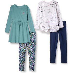 image:imageAmazon Essentials Girls and Toddlers LongSleeve Ruffle Outfit Set with Bowknot Design Pack of 4Sage Green Horses