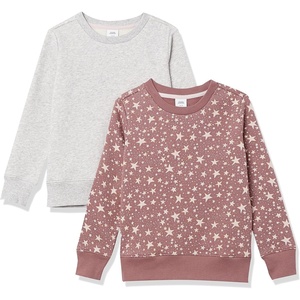 image:imageAmazon Essentials Girls and Toddlers Relaxed Fit Fleece Crewneck Pullover Sweatshirts Pack of 2Light Grey HeatherMauve Stars