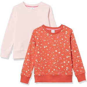 image:imageAmazon Essentials Girls and Toddlers Relaxed Fit Fleece Crewneck Pullover Sweatshirts Pack of 2Light PinkOrange Floral