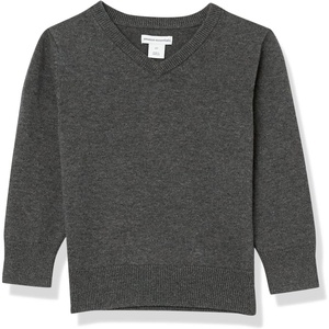 image:imageAmazon Essentials Unisex Kids and Toddlers School Uniform Cotton VNeck SweaterCharcoal Heather
