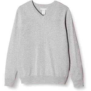 image:imageAmazon Essentials Unisex Kids and Toddlers School Uniform Cotton VNeck SweaterLight Grey Heather