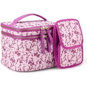 image:imageAmazon Essentials Womens Quilted Makeup Bag with Brush Storage Pink Floral One SizePink Floral