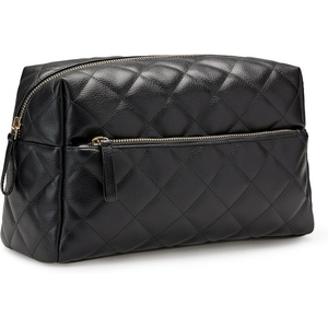 image:imageAmazon Essentials Womens Quilted Travel Makeup Bag with Mesh Compartments Pink Floral One SizeBlack Faux Leather