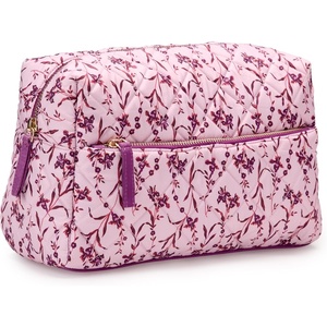 image:imageAmazon Essentials Womens Quilted Travel Makeup Bag with Mesh Compartments Pink Floral One SizePink Floral