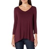 image:imageAmazon Essentials Womens 34 Sleeve VNeck Regular Fit Swing TShirt Available in Plus Size Pack of 2Bright PinkBurgundy
